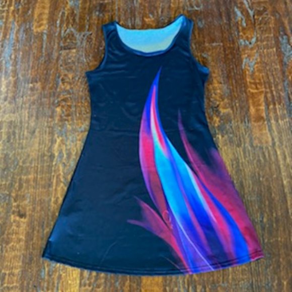 Source Unknown Dresses & Skirts - New BLACK slvls TANK Swing DRESS * no wrinkle * BRIGHT BLUE & PINK FLAME * S
